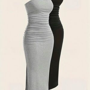 Tube Dress Bundle- Elegant Gray and Black Ruched Dress